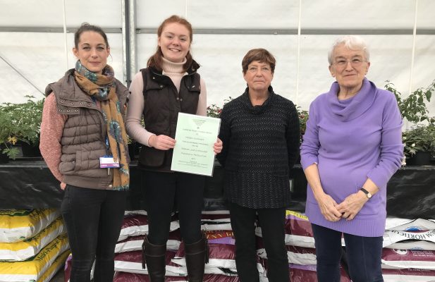 From L R BMC Horticulture lecturer Lil Hammond award winner Megan Summers and the two representatives from the Leicestershire and Rutland Gardens Trust 617x400